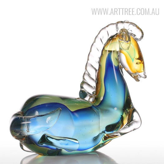Blue Horse Glass Sculpture Art Animal Miniature