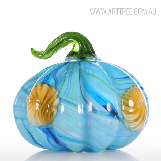 Blue Pumpkin Glass Miniature vegetable Theme Contemporary Sculpture