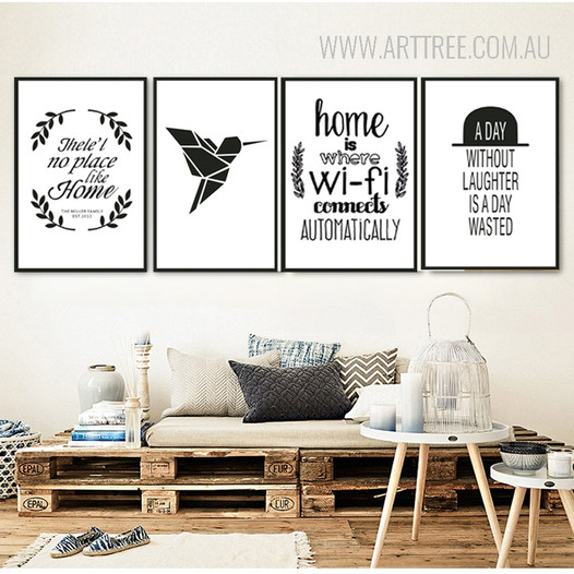 There is No Place Like Home Home is Where Wifi Black Bird Quote Prints