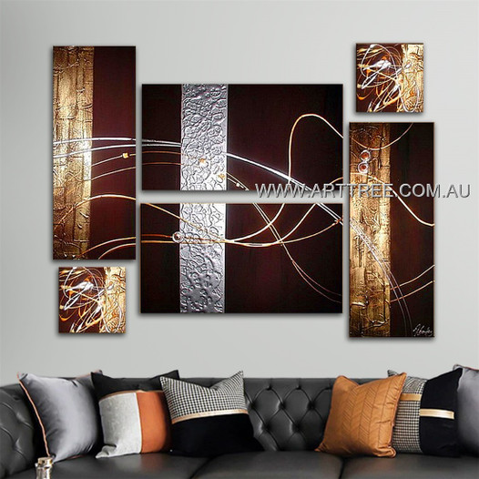 Stripe Pattern Oil Painting 6 Panel Abstract Handmade Artist Multi Panel Wall Painting Set For Room Wall Decor
