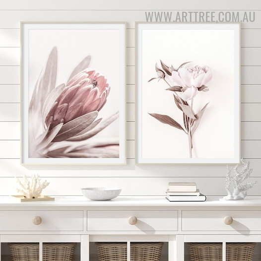 Peony Blossom Abstract Modern Artwork Photo 2 Piece Floral Canvas Print for Room Wall Equipment