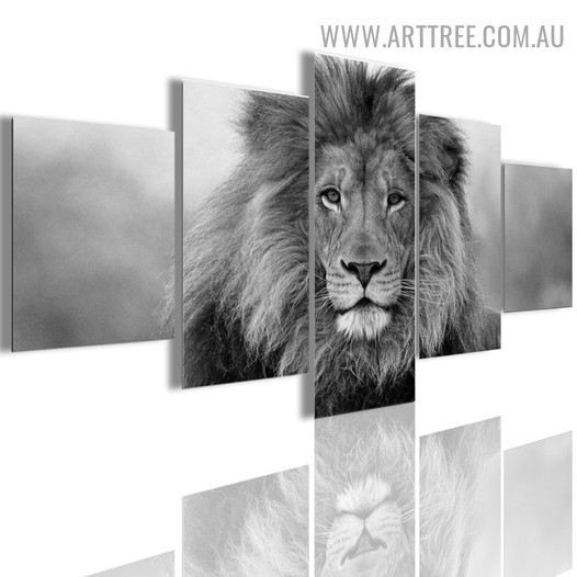 Wild King Lion Modern Animal 5 Piece Multi Panel Image Canvas Painting Print for Room Wall Decoration