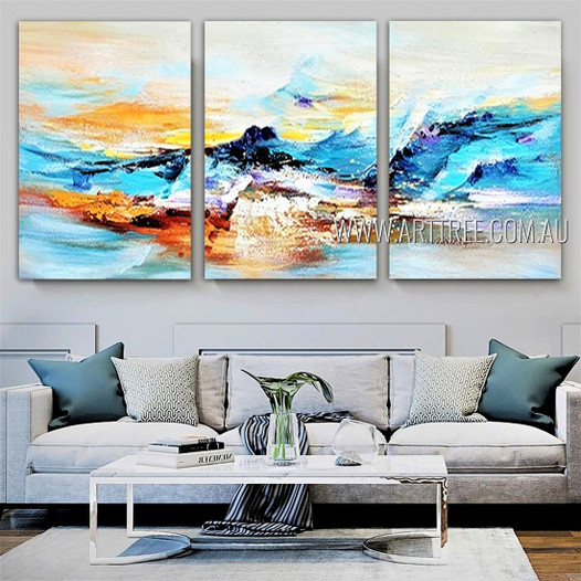 Colorful Mountains Landscape Nature Modern Heavy Texture Artist Handmade Framed Stretched 3 Piece Split Oil Paintings Wall Art Set For Room Garnish
