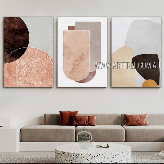 Circuitous Abstract Scandinavian Artist Handmade Framed Stretched 3 Piece Multi Panel Canvas Painting Wall Art Set For Room Décor