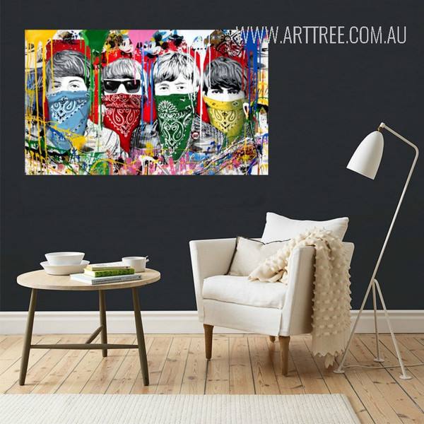 Men in Masks Mickey Mouse Cartoon Graffiti Wall Art