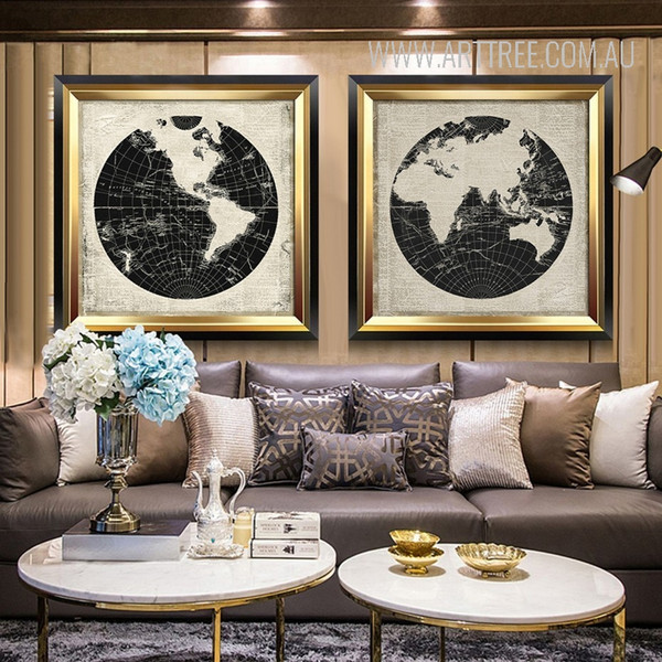Vintage World Map Black and White Prints
