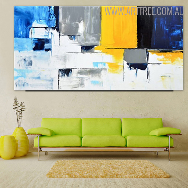 Cerulean Abstract Modern Heavy Texture Knife Portrayal for Living Room Wall Flourish