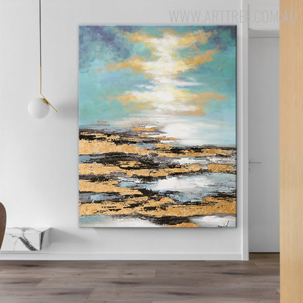 Blue Sky Framed Handmade Oil Portraiture for Living Room Wall Garniture