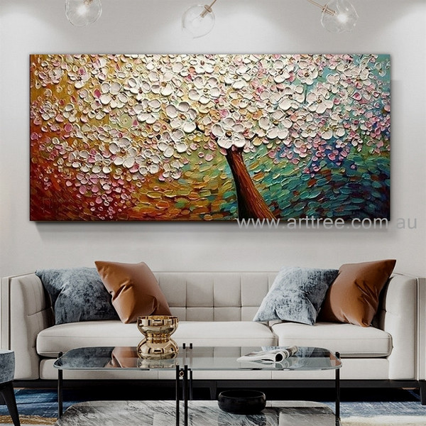 Flowers Arbor Botanical Handmade Artist Modern Acrylic Abstract Palette Knife Floral Wall Art for Room Drape