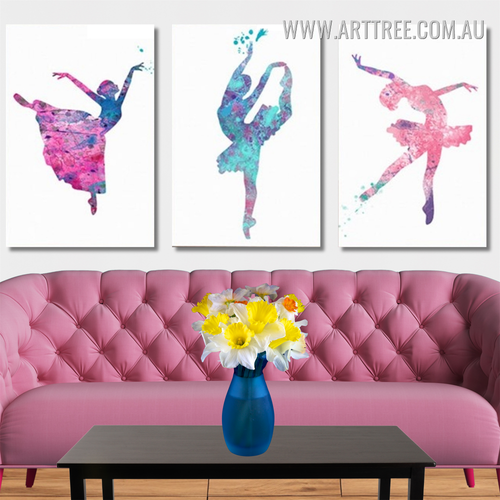 Three Ballet Dancing Girls 3 Piece Framed Wall Art Canvas Prints Set ...