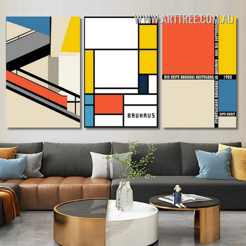 Rectangular Bauhaus Art 3 Piece Framed Canvas Wall Art Prints - arttree ...