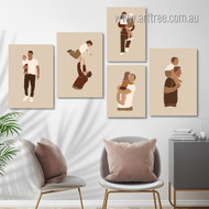 Father Play With Brood Kids Scandinavian Figure 5 Multi Panel Stretched Abstract Painting Set Photograph Canvas Print for Room Wall Flourish