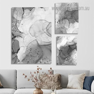 Grey Roundly Specks Dots Abstract Photograph Modern 3 Piece Set Rolled Canvas Print for Room Cheap Wall Art Outfit