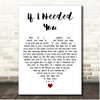 Townes Van Zandt If I Needed You White Heart Song Lyric Print