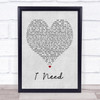 Maverick Sabre I Need Grey Heart Song Lyric Quote Print