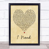 Maverick Sabre I Need Vintage Heart Song Lyric Quote Print