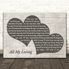 The Beatles All My Loving Black & White Two Hearts Song Lyric Print