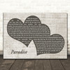 Coldplay Paradise Black & White Two Hearts Song Lyric Print