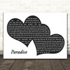Coldplay Paradise Music Script Two Hearts Song Lyric Print