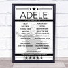 Adele - Concert Setlist Poster Print Canvas - The Colosseum - Caesars Palace, Las Vegas, NV, USA - 8th November 2024