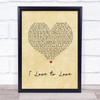 Tina Charles I Love to Love Vintage Heart Song Lyric Quote Print