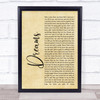 Gabrielle Dreams Rustic Script Song Lyric Quote Print