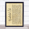 Black Wonderful Life Rustic Script Song Lyric Quote Print