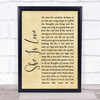 Oasis She Is Love Rustic Script Song Lyric Quote Print