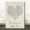 I'll Always Be Right There Script Heart Song Lyric Print