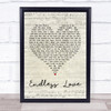 Lionel Richie & Mariah Carey Endless Love Script Heart Song Lyric Quote Print