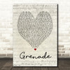 Grenade Bruno Mars Script Heart Song Lyric Quote Print