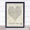 I Won't Give Up Jason Mraz Script Heart Song Lyric Quote Print