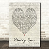 Marry You Bruno Mars Script Heart Song Lyric Quote Print