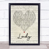 Kenny Rogers Lady Script Heart Song Lyric Quote Print