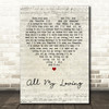 The Beatles All My Loving Script Heart Quote Song Lyric Print