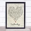 Yesterday The Beatles Script Heart Quote Song Lyric Print