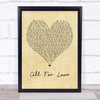 Bryan Adams All For Love Vintage Heart Quote Song Lyric Print