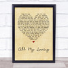 The Beatles All My Loving Vintage Heart Quote Song Lyric Print