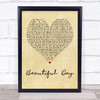 U2 Beautiful Day Vintage Heart Quote Song Lyric Print