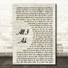 Adele All I Ask Song Lyric Vintage Script Quote Print
