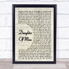 John McDermott Daughter Of Mine Song Lyric Vintage Script Quote Print