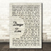 Kenny Loggins Danger Zone Song Lyric Vintage Script Quote Print