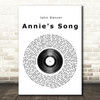 John Denver Annie's Song Vinyl Record Song Lyric Quote Print
