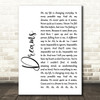 The Cranberries Dreams White Script Song Lyric Quote Print