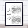 Oasis She Is Love White Script Song Lyric Quote Print