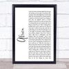 Toto Africa White Script Song Lyric Quote Print