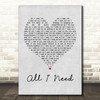 AWOLNATION All I Need Grey Heart Song Lyric Framed Print