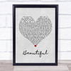 Christina Aguilera Beautiful Grey Heart Song Lyric Framed Print