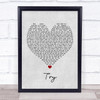 Pink Try Grey Heart Song Lyric Framed Print