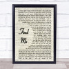 Boyce Avenue Find Me Vintage Script Song Lyric Framed Print